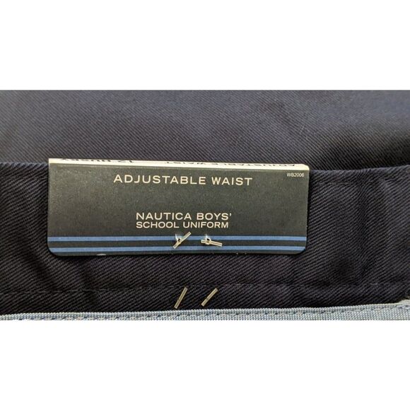 Nautica Boys Size 12 Husky Navy Adjustable Waist Flat Front Straight Pants - Picture 11 of 12
